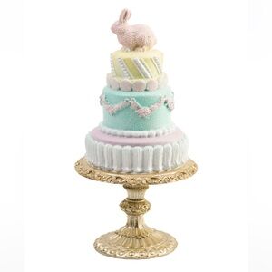 Cupcakes & Cashmere Easter Tiered Cake Pink Bunny Gold Decorative Resin DecorNWT